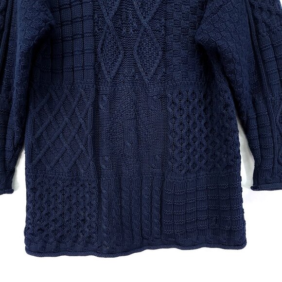Blarney Woollen Mills Fisherman Cable Knit Sweater Medium Blue Tunic Pullover - Picture 4 of 12